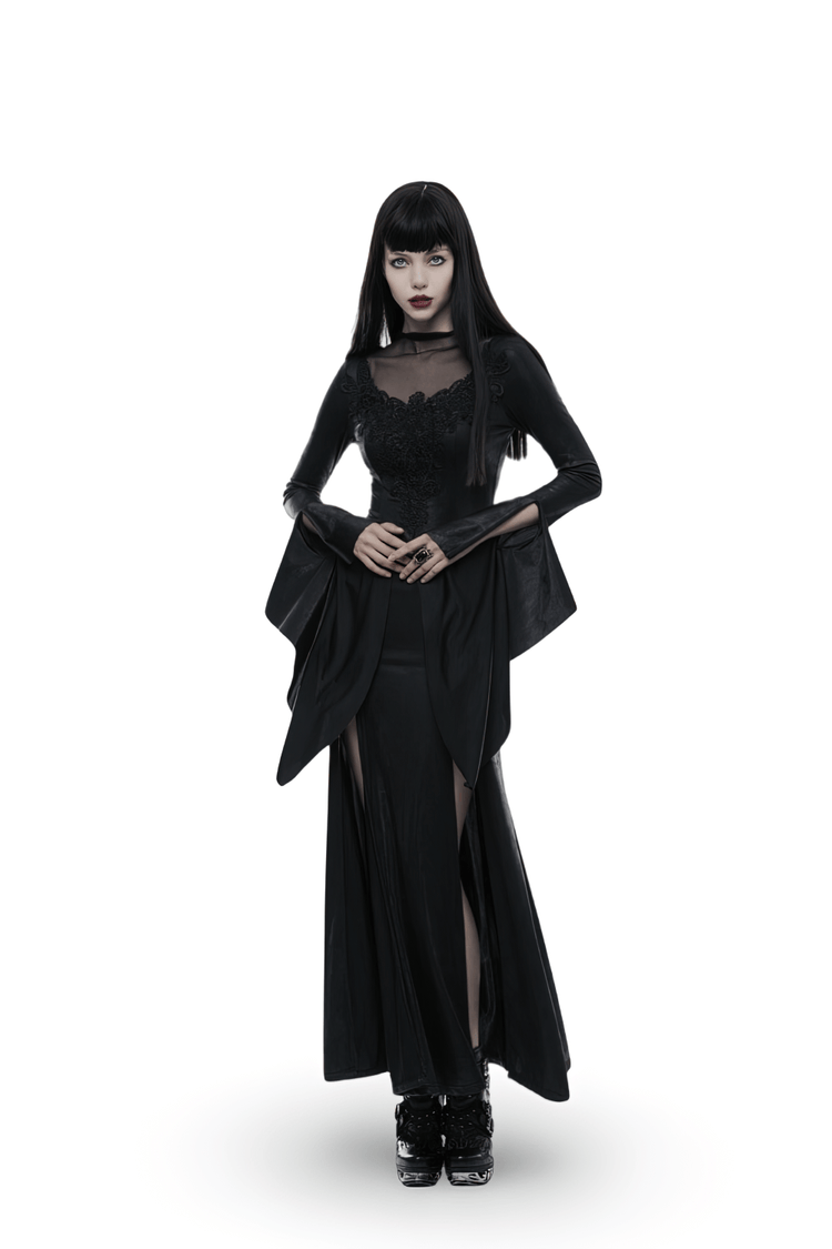 Elegant Black Gothic Mesh Lace High Slit Witch Dress - image 1