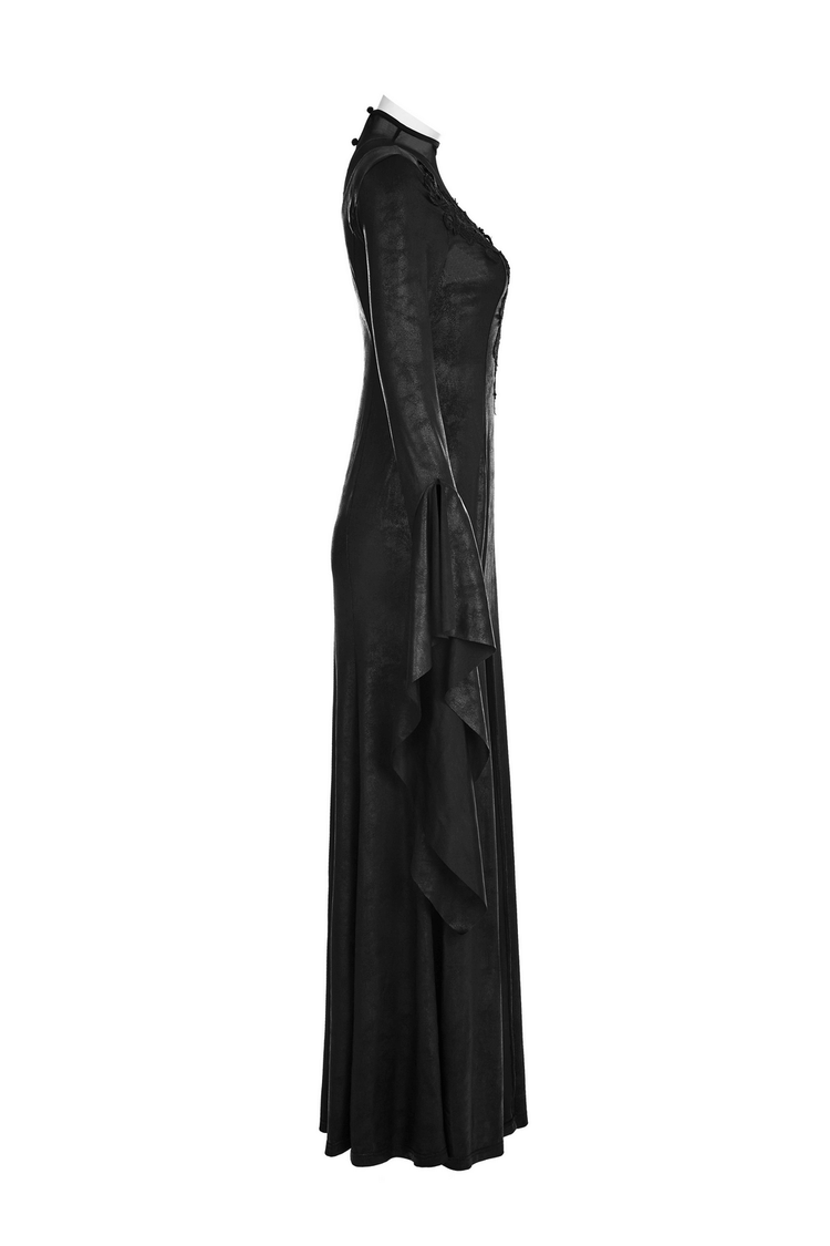 Elegant Black Gothic Mesh Lace High Slit Witch Dress - image 5