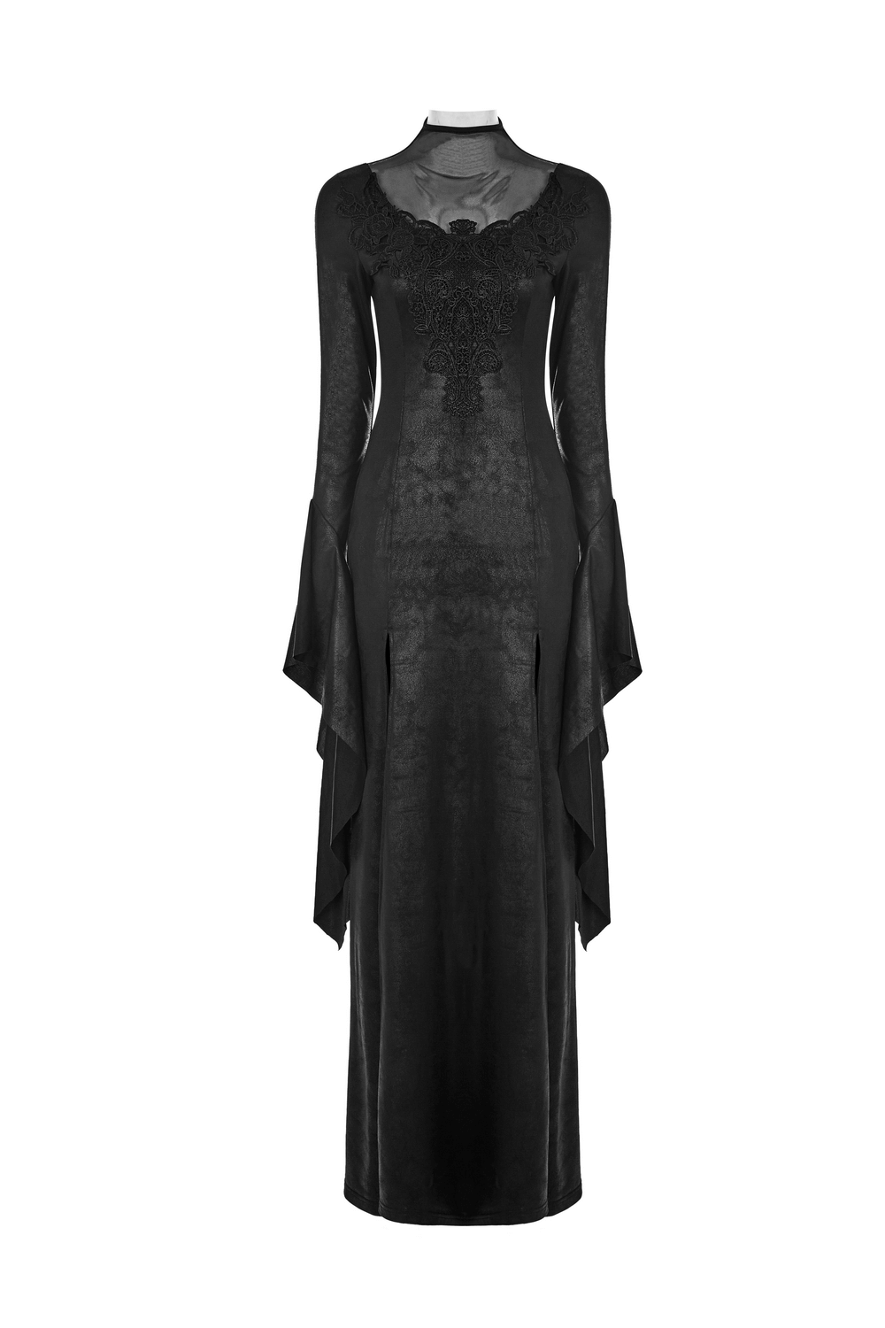 Elegant Black Gothic Mesh Lace High Slit Witch Dress - image 4