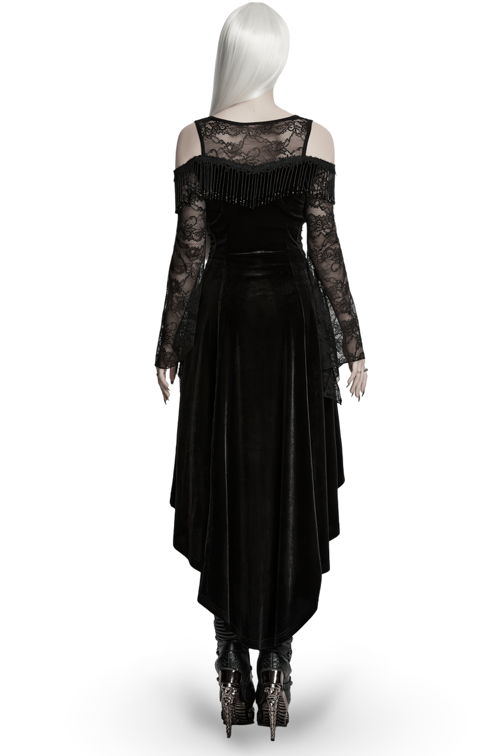 Elegant Black Gothic Velvet High-Low Dress with Lace Sleeves - image 2