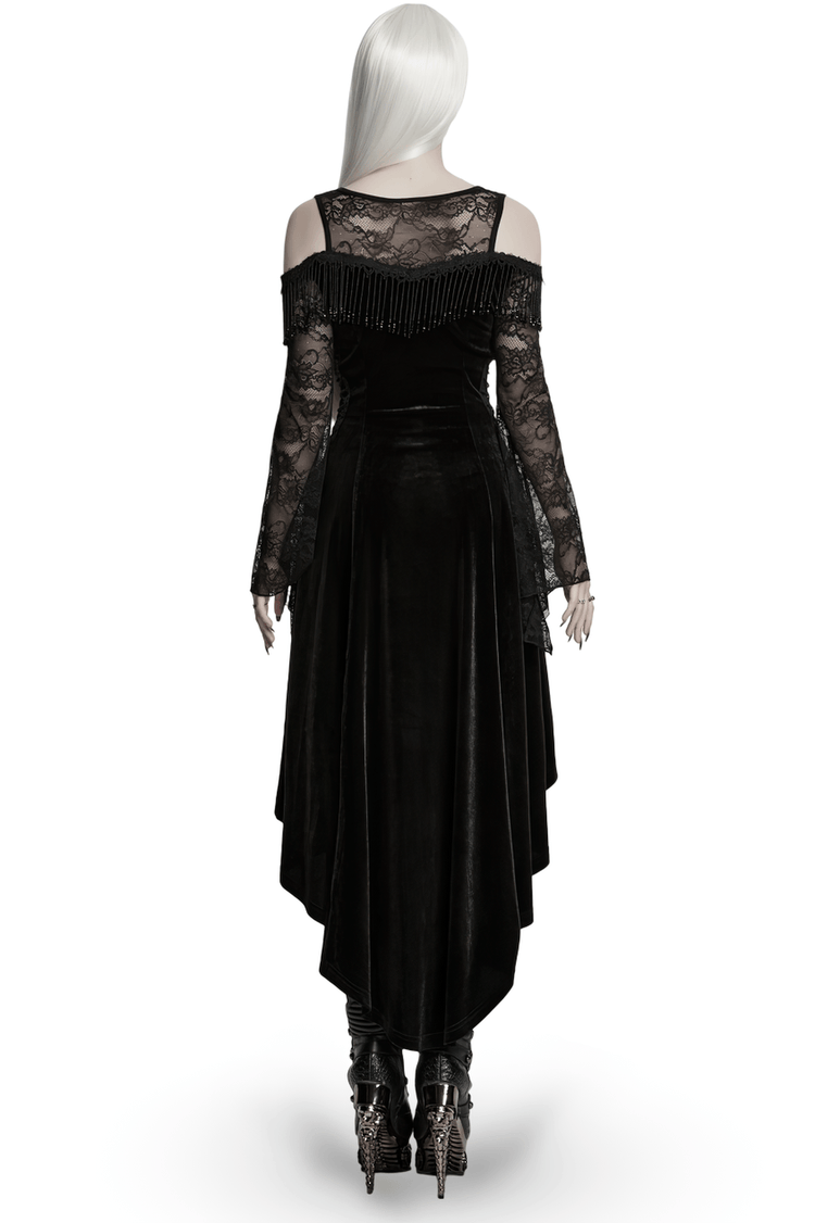 Elegant Black Gothic Velvet High-Low Dress with Lace Sleeves - image 2