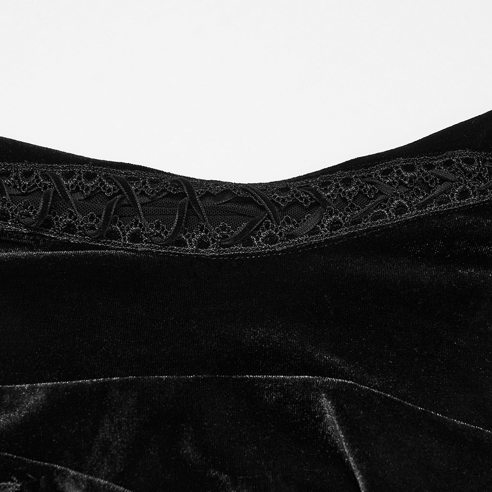 Elegant Black Gothic Velvet High-Low Dress with Lace Sleeves - image 9