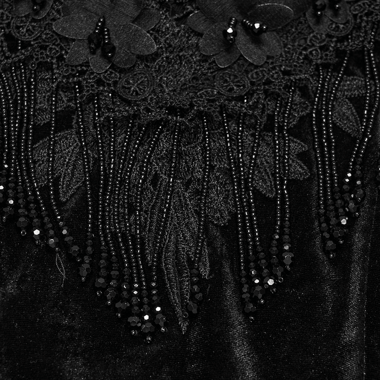Elegant Black Gothic Velvet High-Low Dress with Lace Sleeves - image 10