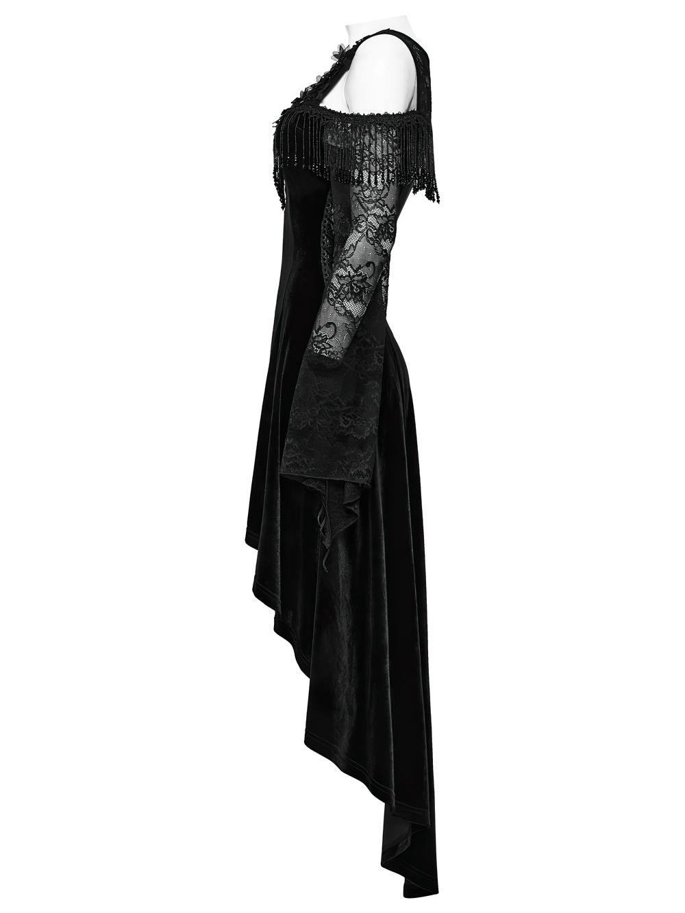Elegant Black Gothic Velvet High-Low Dress with Lace Sleeves - image 5
