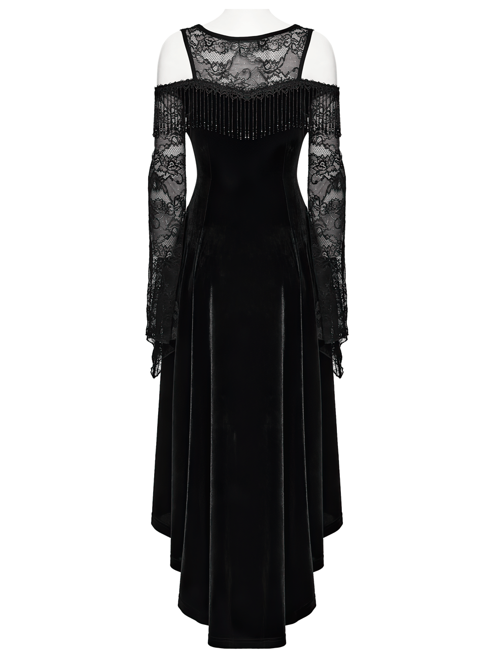 Elegant Black Gothic Velvet High-Low Dress with Lace Sleeves - image 6