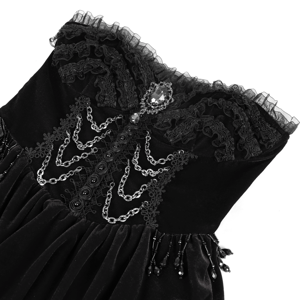 Elegant Black Lace Evening Dress with Beads and Chains - image 6