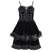 Elegant Black Lace Evening Dress with Beads and Chains - image 3