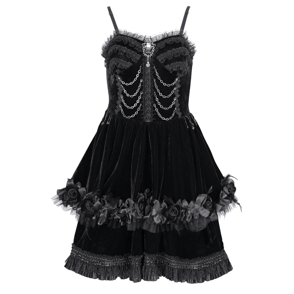 Elegant Black Lace Evening Dress with Beads and Chains - image 3
