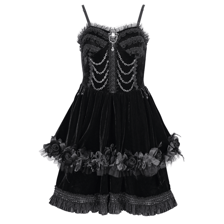 Elegant Black Lace Evening Dress with Beads and Chains - image 3