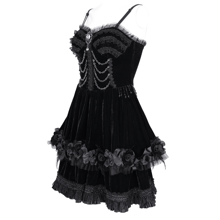 Elegant Black Lace Evening Dress with Beads and Chains - image 4