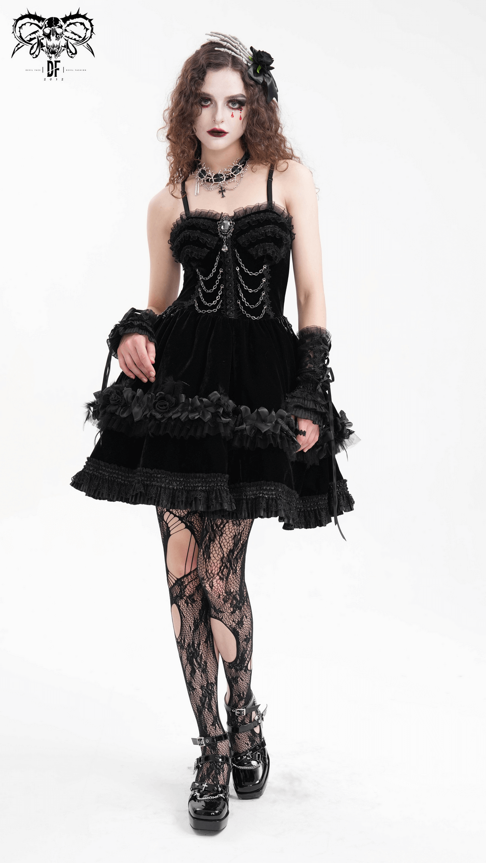 Elegant Black Lace Evening Dress with Beads and Chains - image 13
