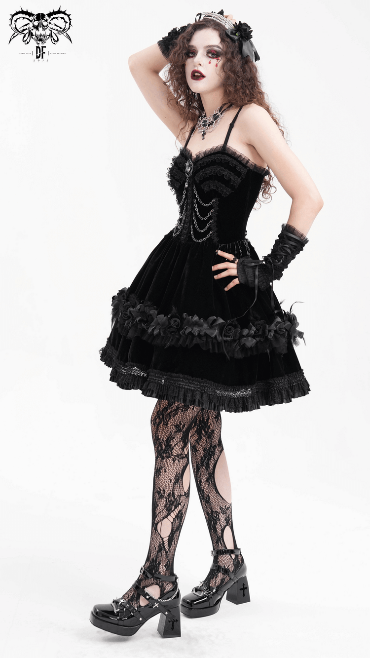 Elegant Black Lace Evening Dress with Beads and Chains - image 14