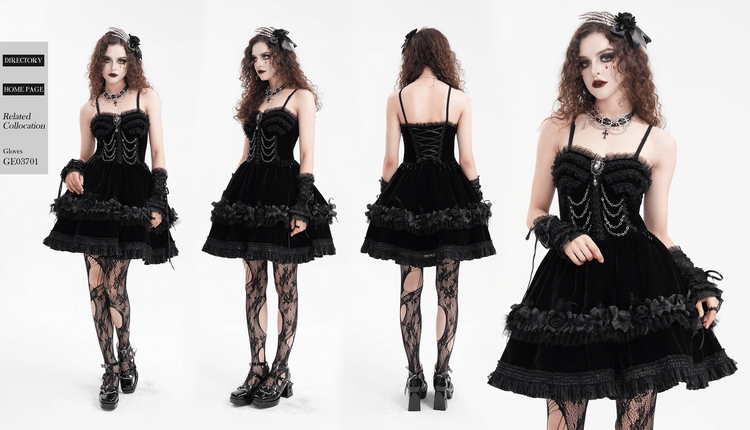 Elegant Black Lace Evening Dress with Beads and Chains - image 17