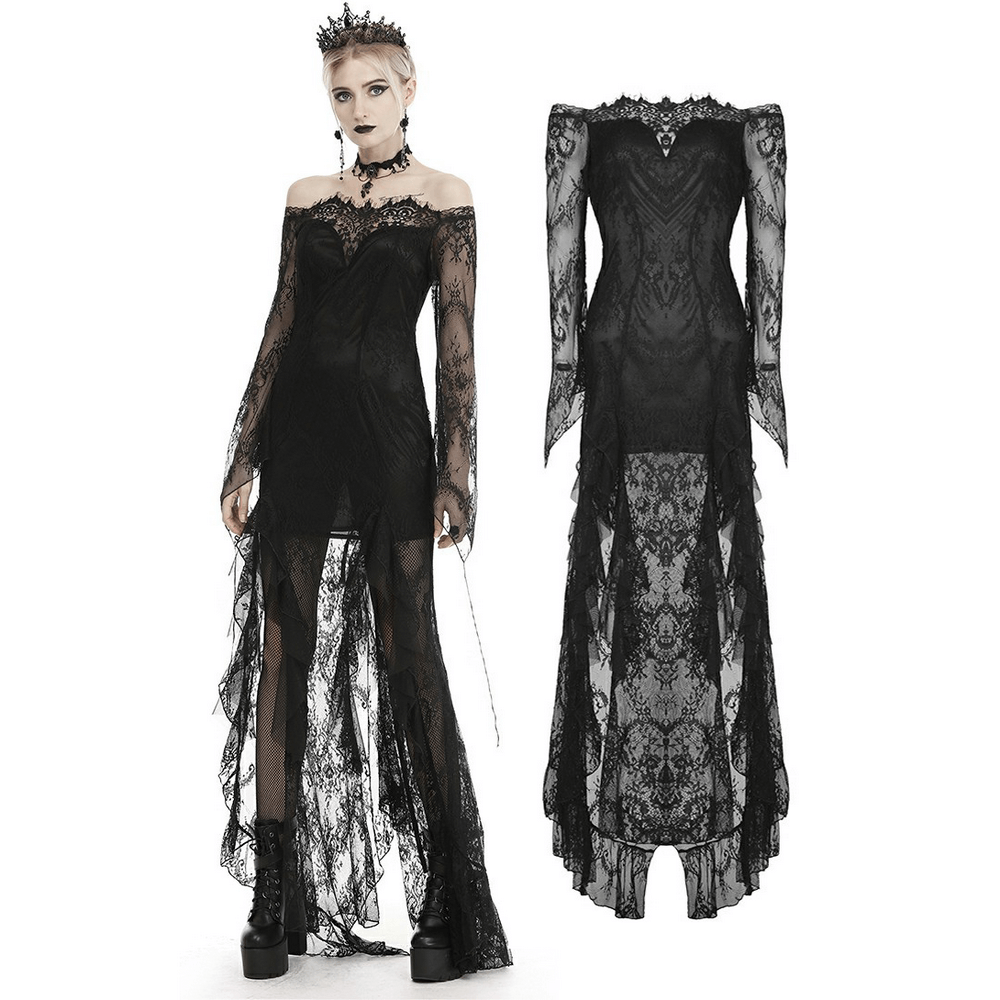 Elegant Black Lace Evening Gown with Gothic Flair - image 3