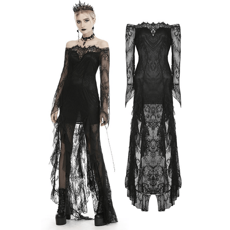 Elegant Black Lace Evening Gown with Gothic Flair - image 3