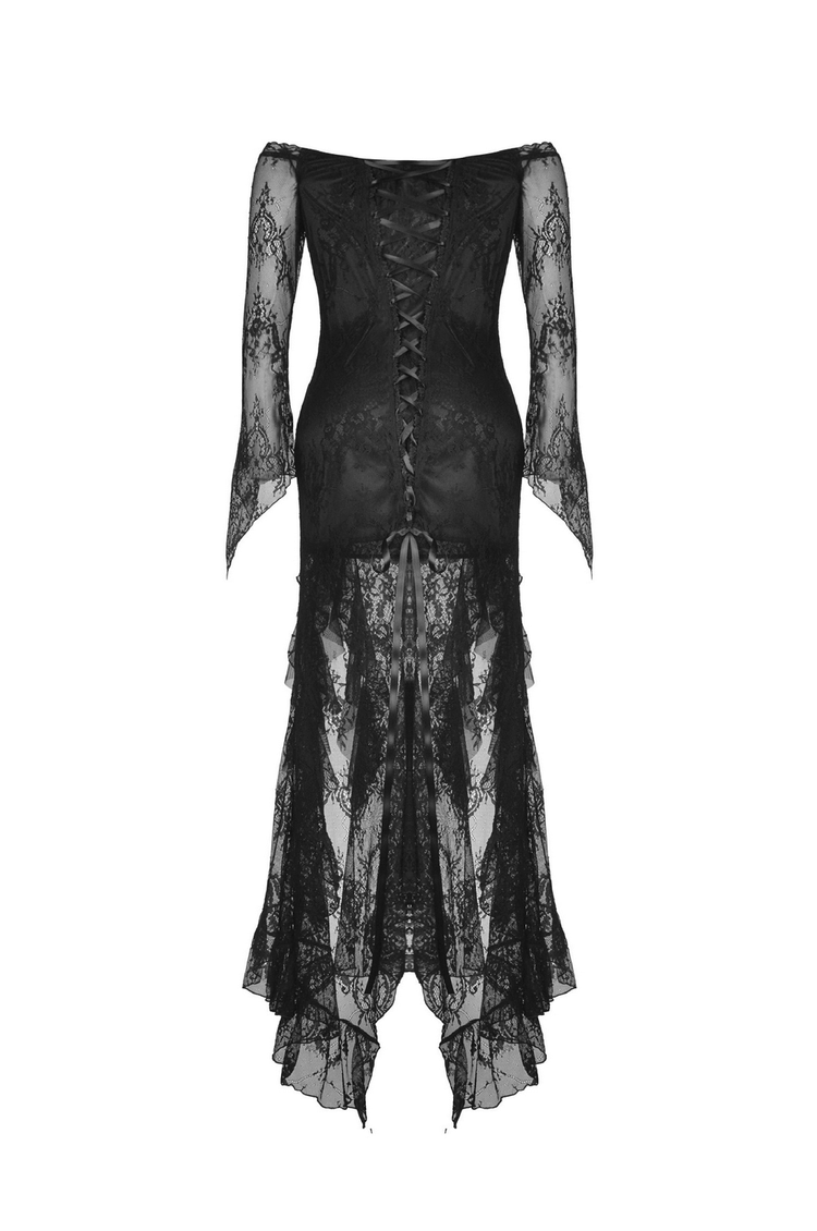 Elegant Black Lace Evening Gown with Gothic Flair - image 5