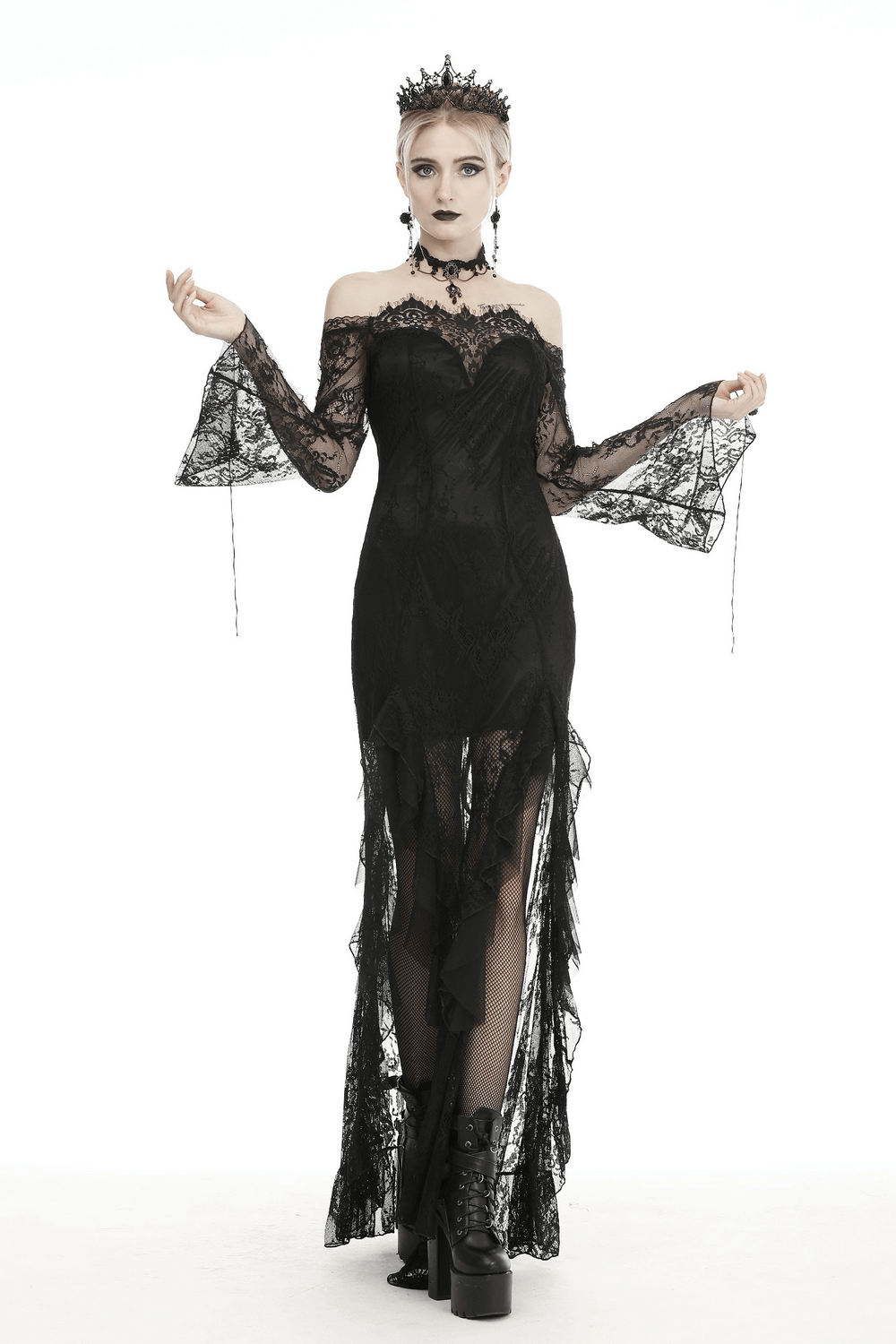 Elegant Black Lace Evening Gown with Gothic Flair - image 12