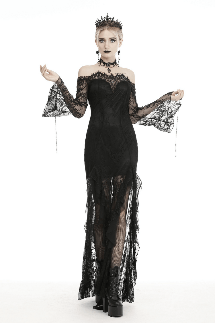 Elegant Black Lace Evening Gown with Gothic Flair - image 12