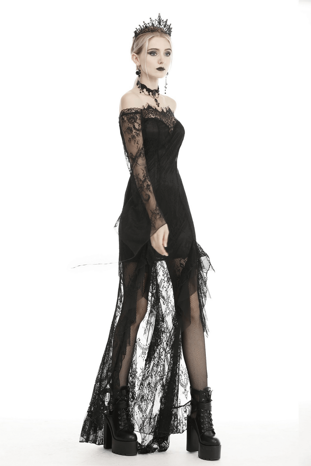 Elegant Black Lace Evening Gown with Gothic Flair - image 14