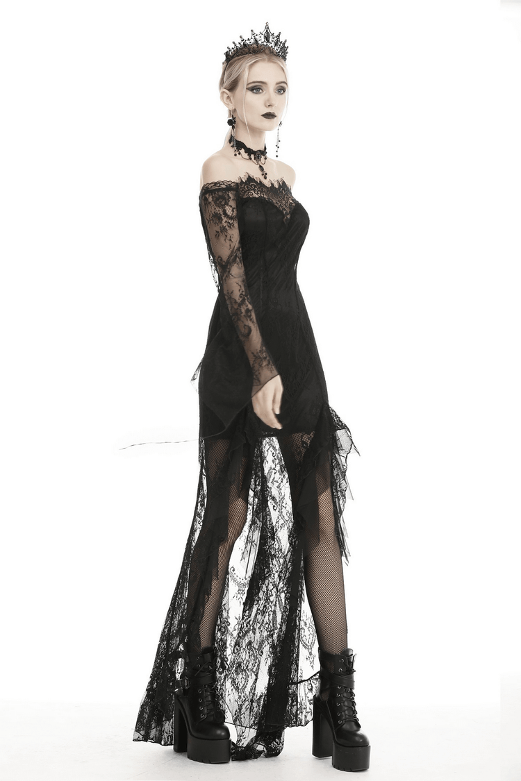 Elegant Black Lace Evening Gown with Gothic Flair - image 14