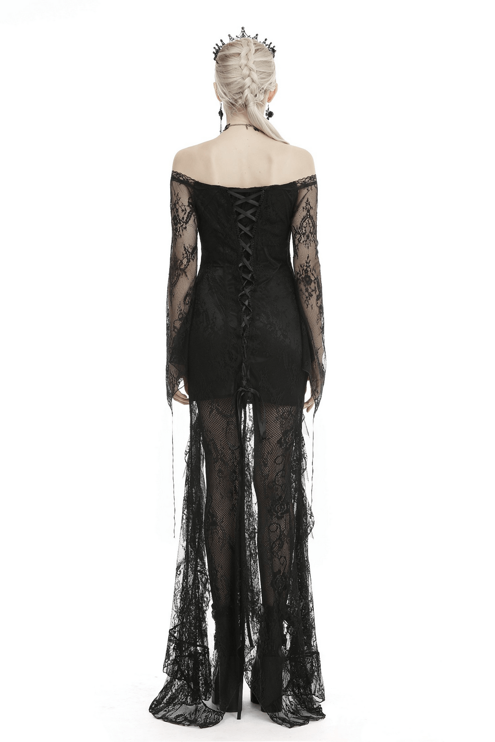 Elegant Black Lace Evening Gown with Gothic Flair - image 2