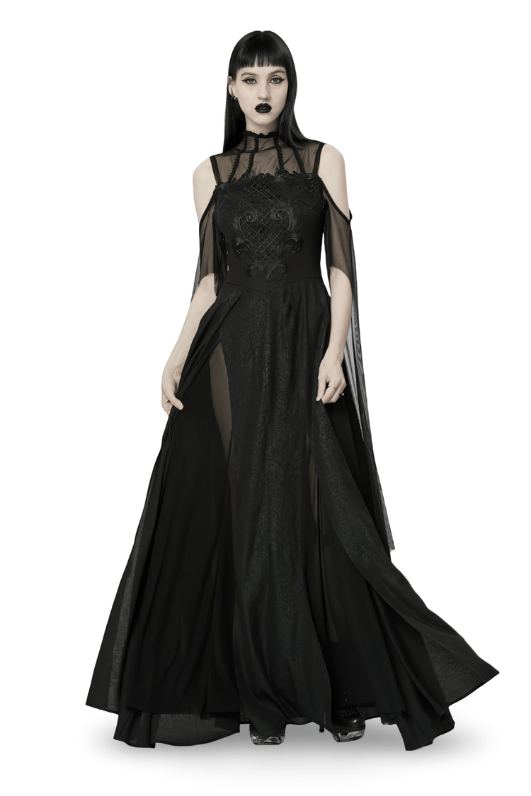 Elegant Black Lace Off the Shoulder Long Party Dress - image 1