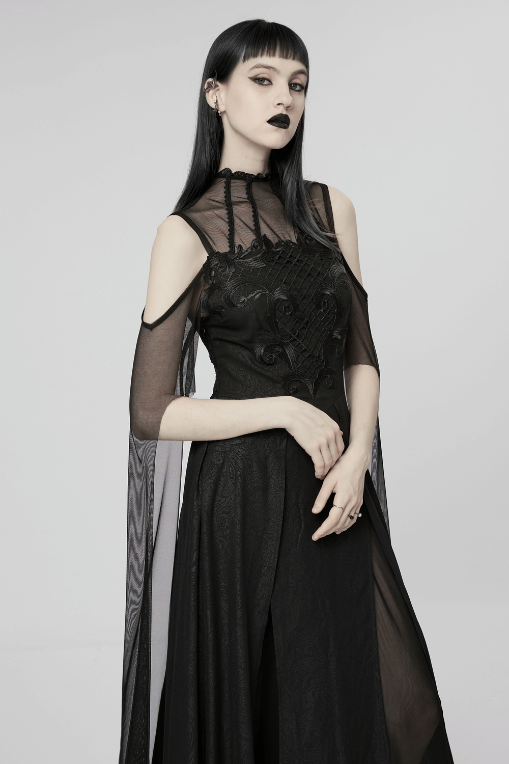 Elegant Black Lace Off the Shoulder Long Party Dress - image 11