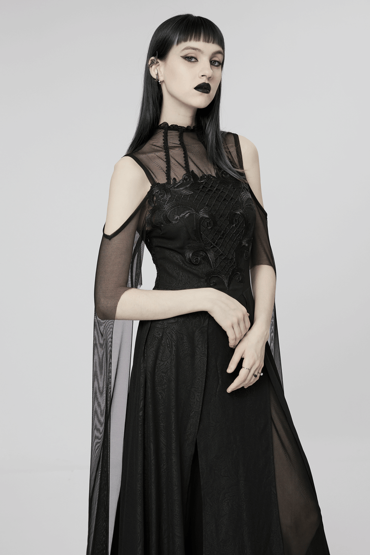 Elegant Black Lace Off the Shoulder Long Party Dress - image 11