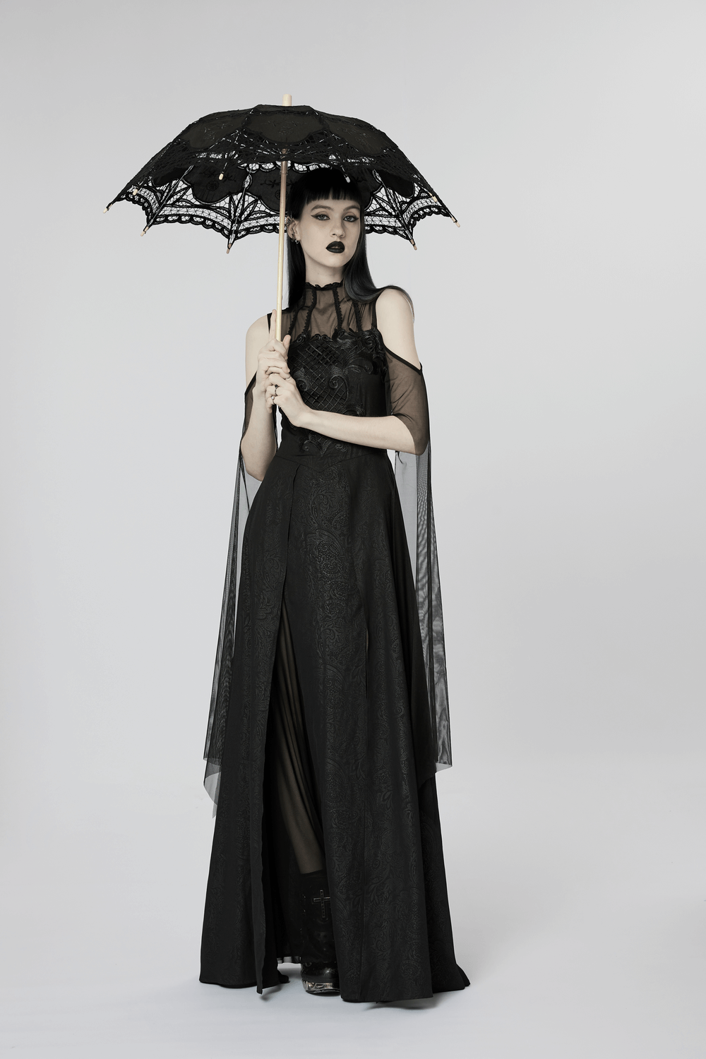 Elegant Black Lace Off the Shoulder Long Party Dress - image 12