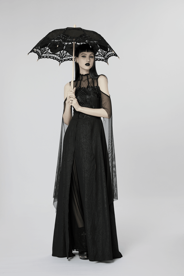 Elegant Black Lace Off the Shoulder Long Party Dress - image 12
