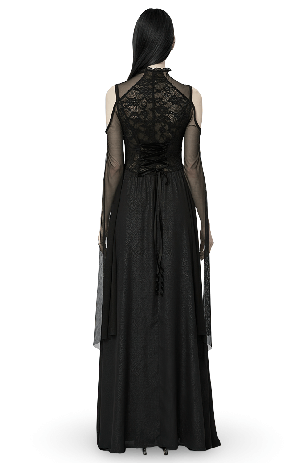 Elegant Black Lace Off the Shoulder Long Party Dress - image 2