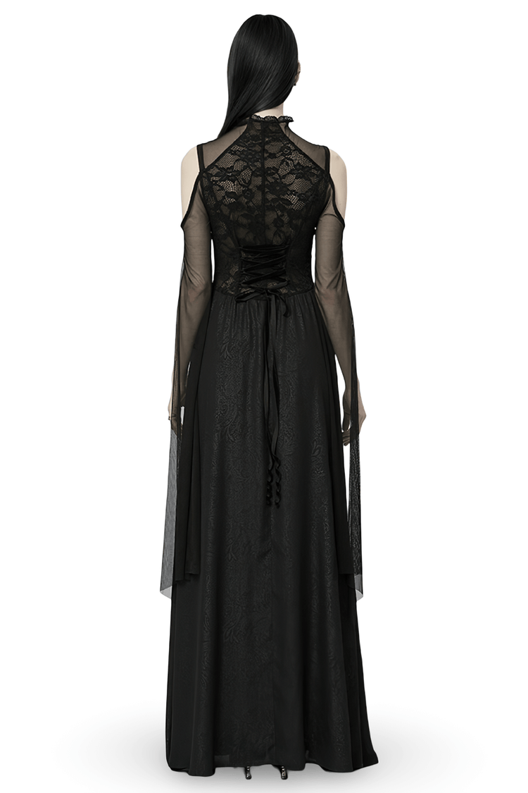 Elegant Black Lace Off the Shoulder Long Party Dress - image 2
