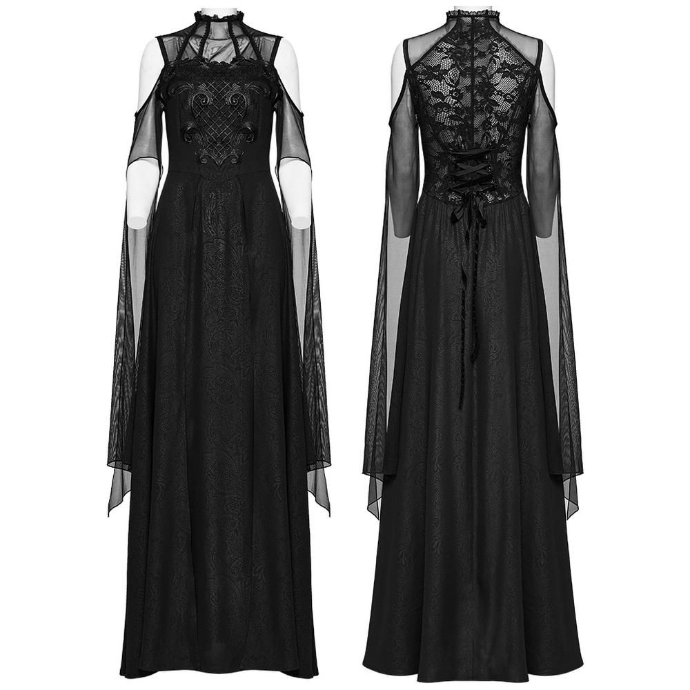 Elegant Black Lace Off the Shoulder Long Party Dress - image 3