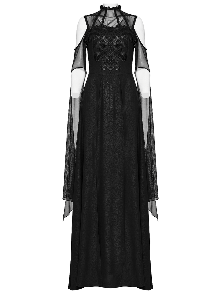 Elegant Black Lace Off the Shoulder Long Party Dress - image 4