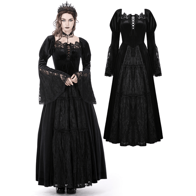 Elegant Black Lace Victorian Gown for Evening Events - image 3