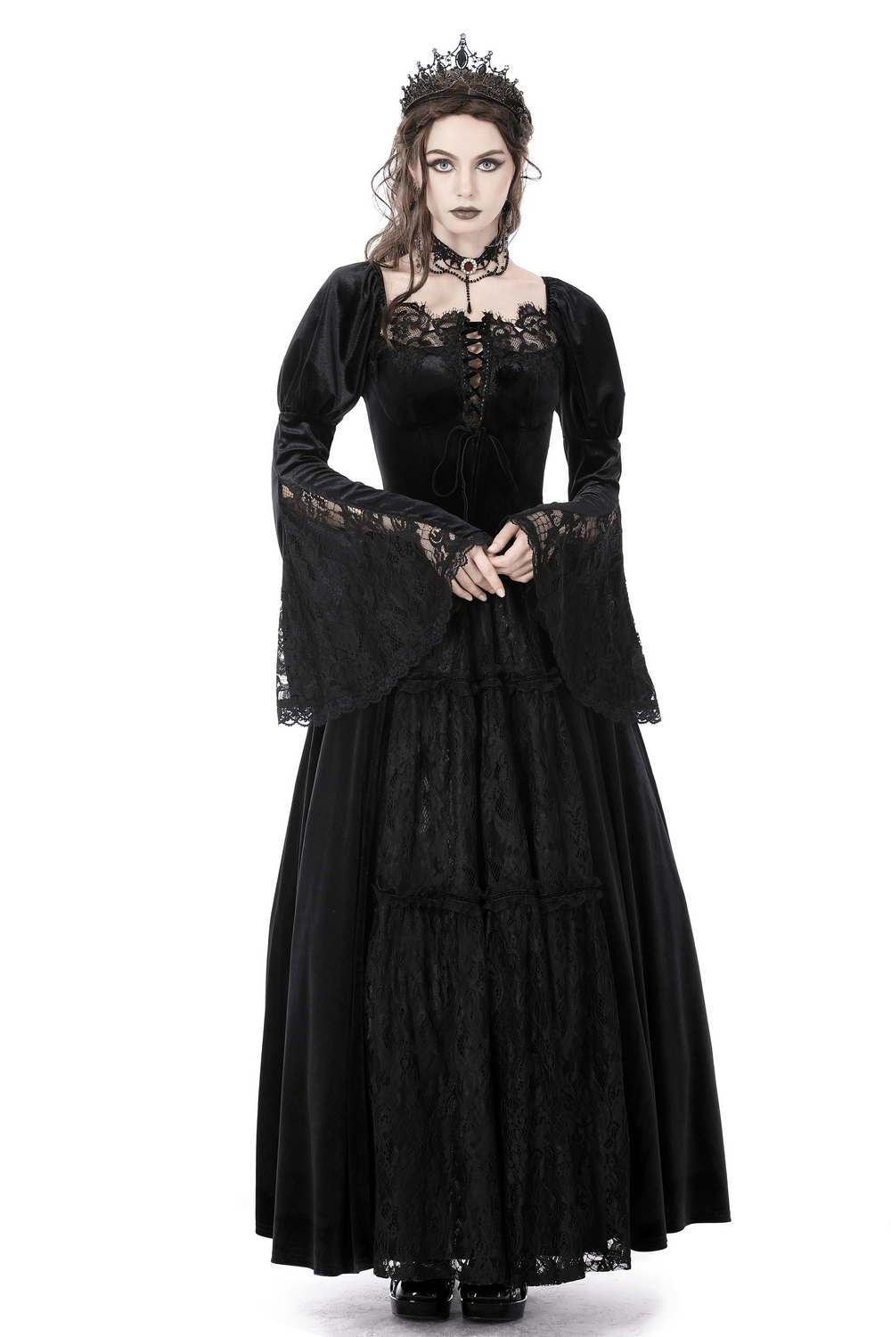 Elegant Black Lace Victorian Gown for Evening Events - image 1