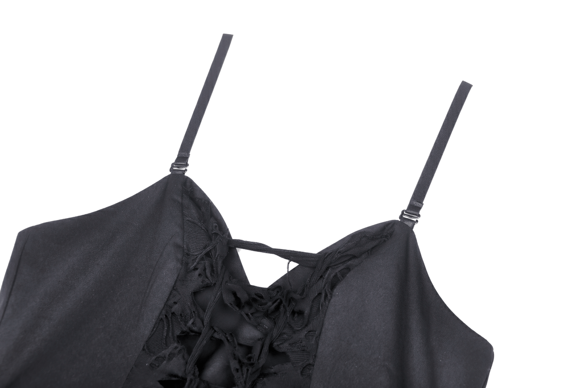 Elegant Black Torn Dress with Asymmetric Ruffled Hem - image 6