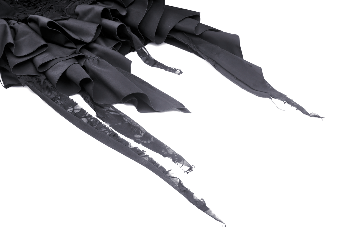 Elegant Black Torn Dress with Asymmetric Ruffled Hem - image 12