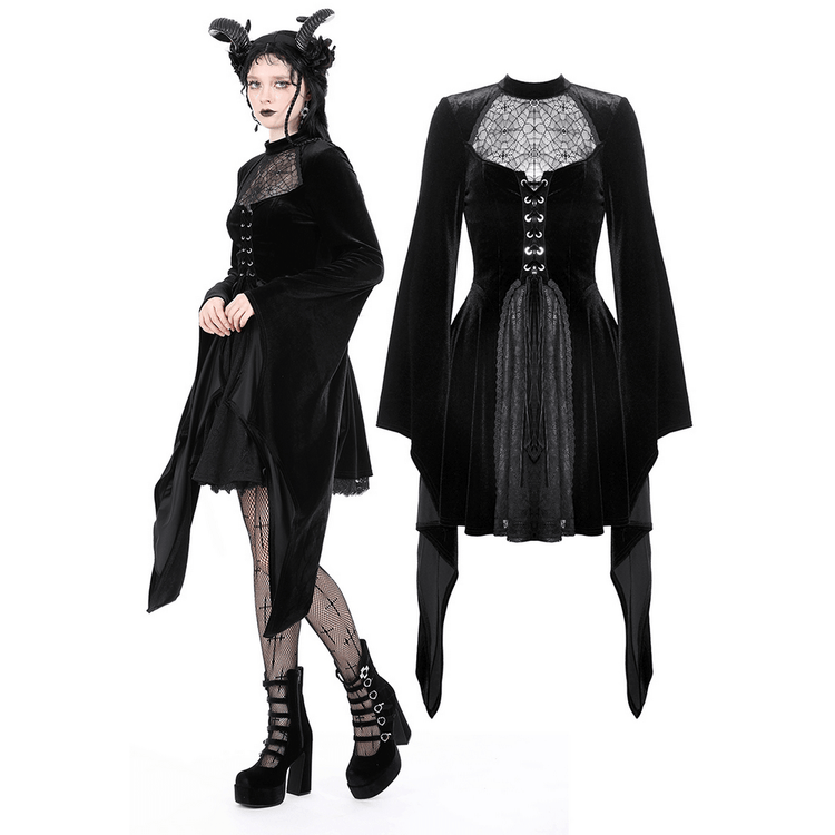 Elegant Black Velvet Lace-Up Gothic Dress for Women - image 3