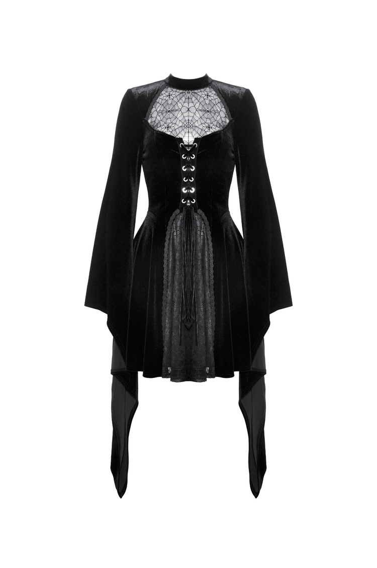 Elegant Black Velvet Lace-Up Gothic Dress for Women - image 4