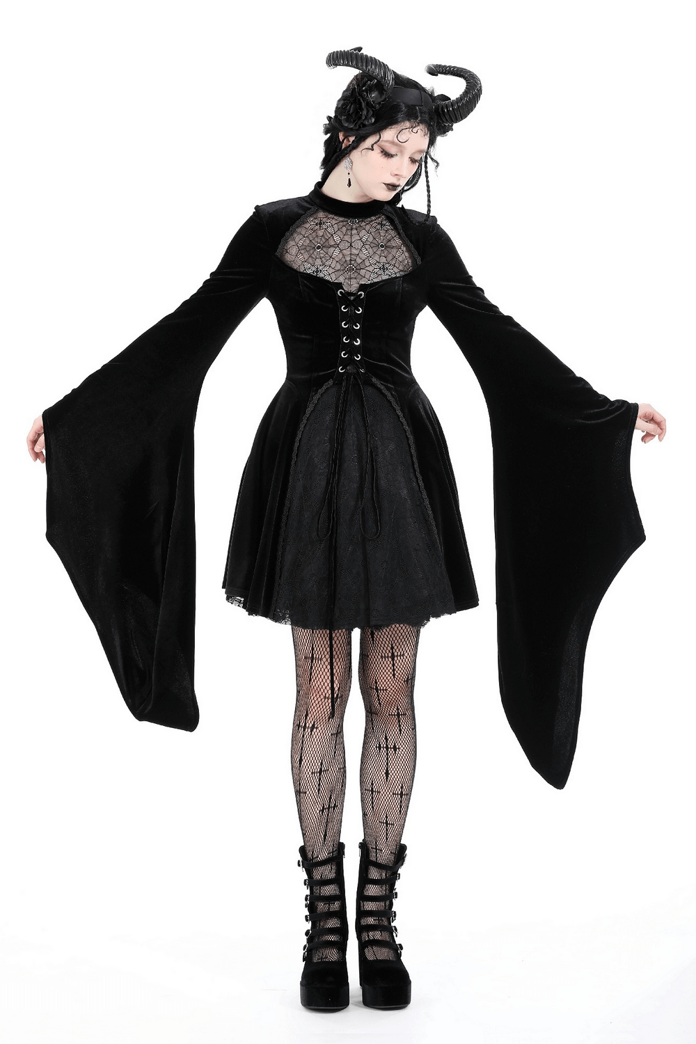 Elegant Black Velvet Lace-Up Gothic Dress for Women - image 12