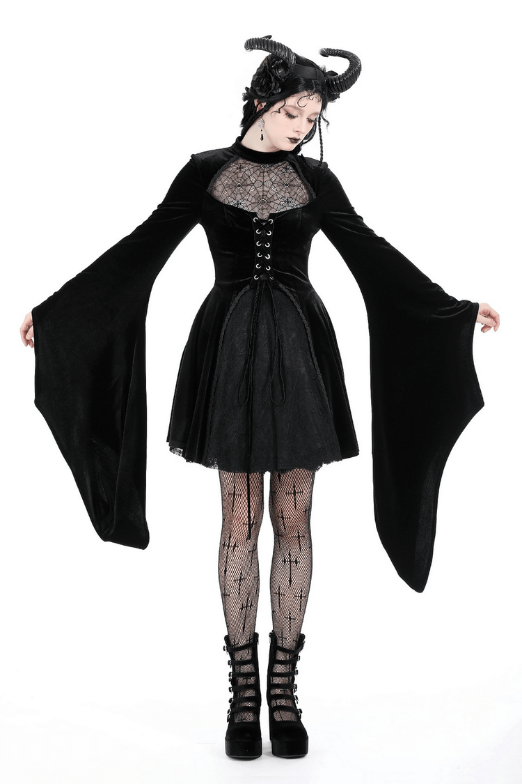 Elegant Black Velvet Lace-Up Gothic Dress for Women - image 12