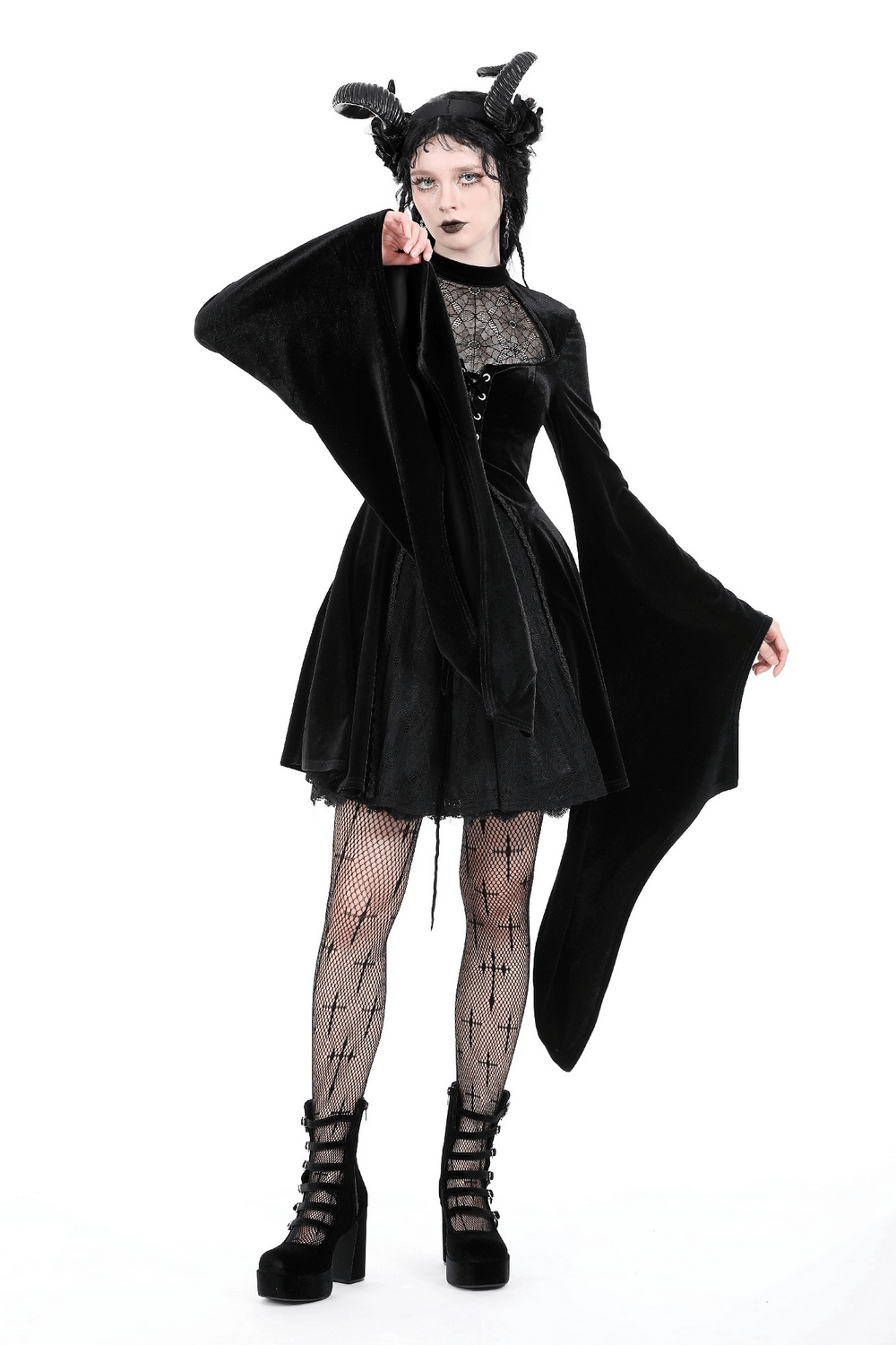 Elegant Black Velvet Lace-Up Gothic Dress for Women - image 13