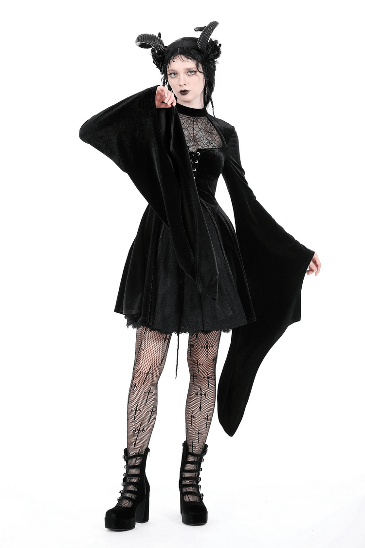 Elegant Black Velvet Lace-Up Gothic Dress for Women - image 13