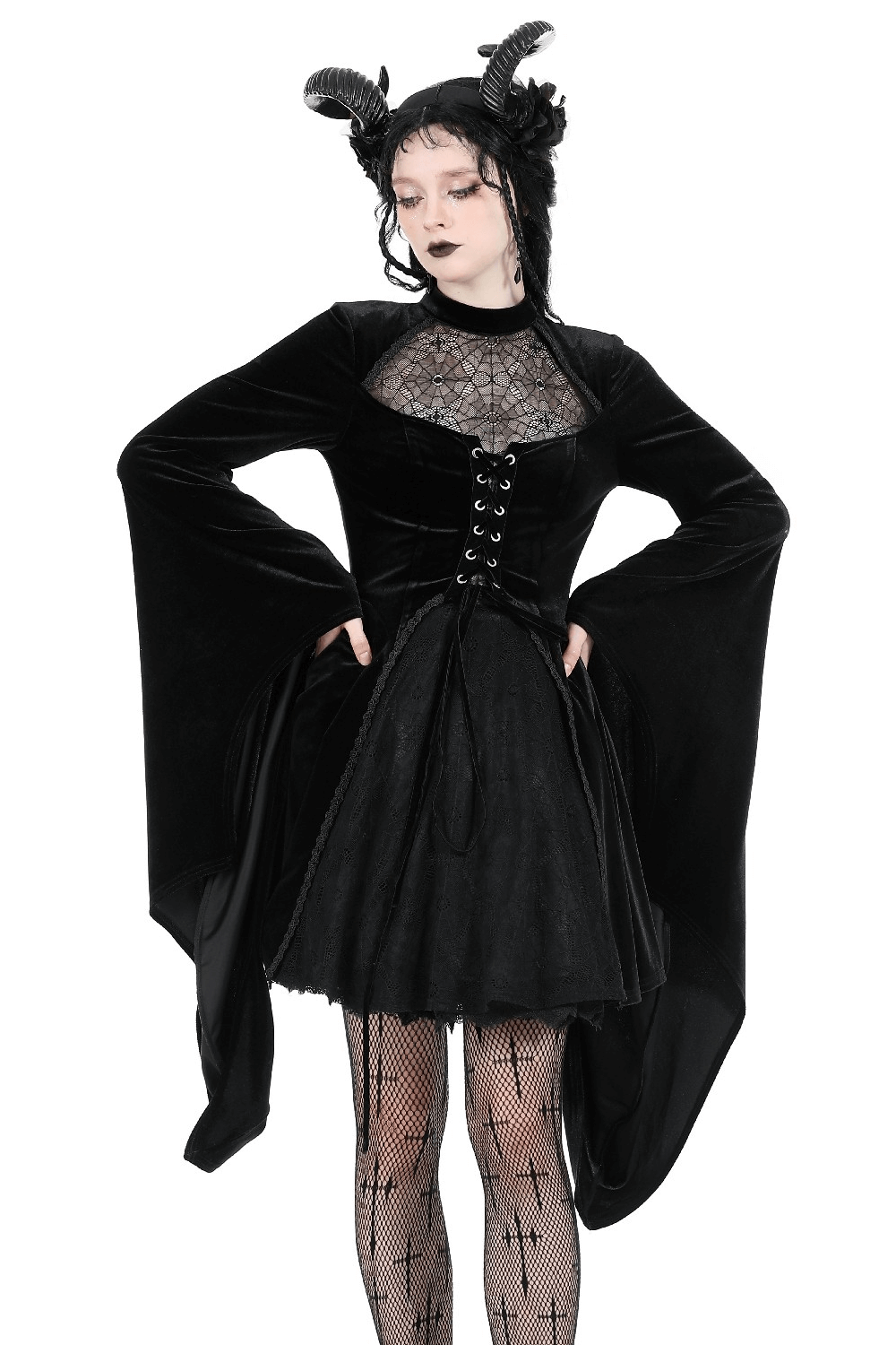 Elegant Black Velvet Lace-Up Gothic Dress for Women - image 1