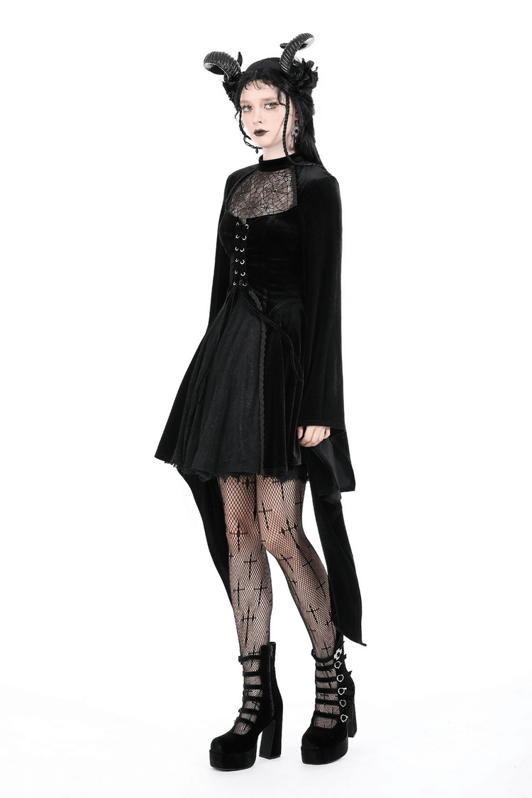 Elegant Black Velvet Lace-Up Gothic Dress for Women - image 11