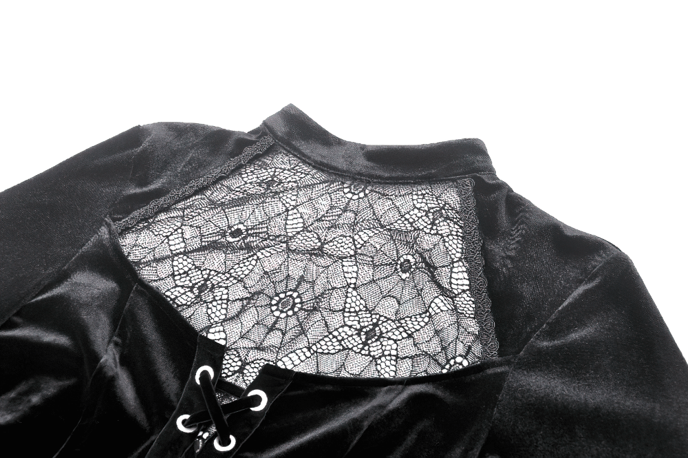 Elegant Black Velvet Lace-Up Gothic Dress for Women - image 6