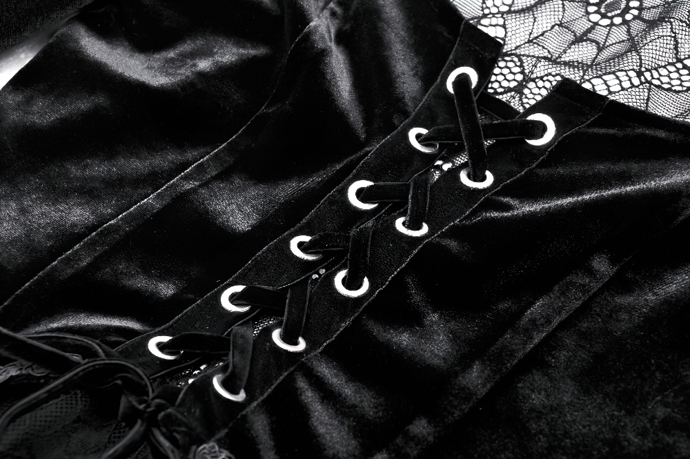 Elegant Black Velvet Lace-Up Gothic Dress for Women - image 7