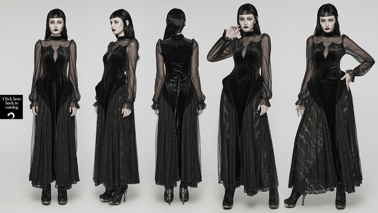 Elegant Black Velvet Mesh Dress with Gothic Charm - image 14