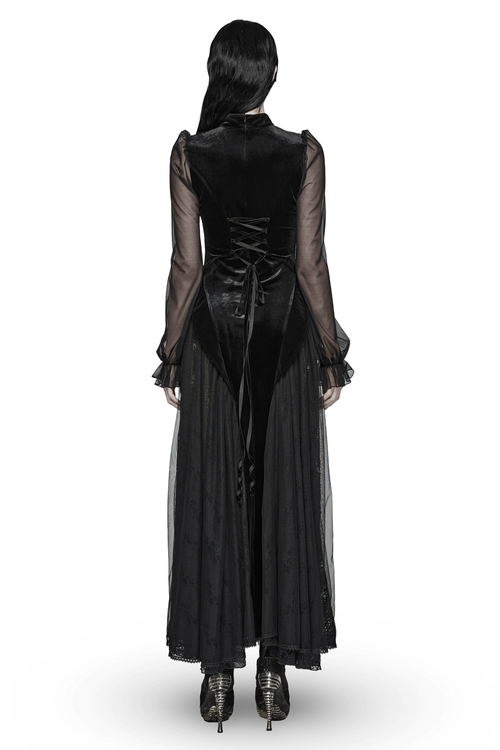 Elegant Black Velvet Mesh Dress with Gothic Charm - image 2